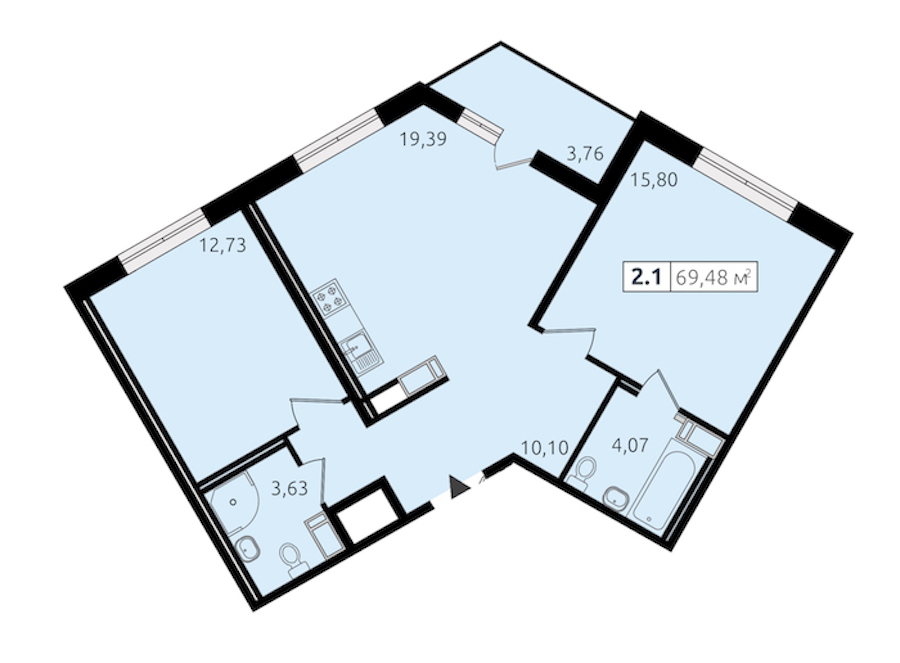 2-комнатная квартира 65.72 м², 13/14 эт., ЖК «Чёрная речка»